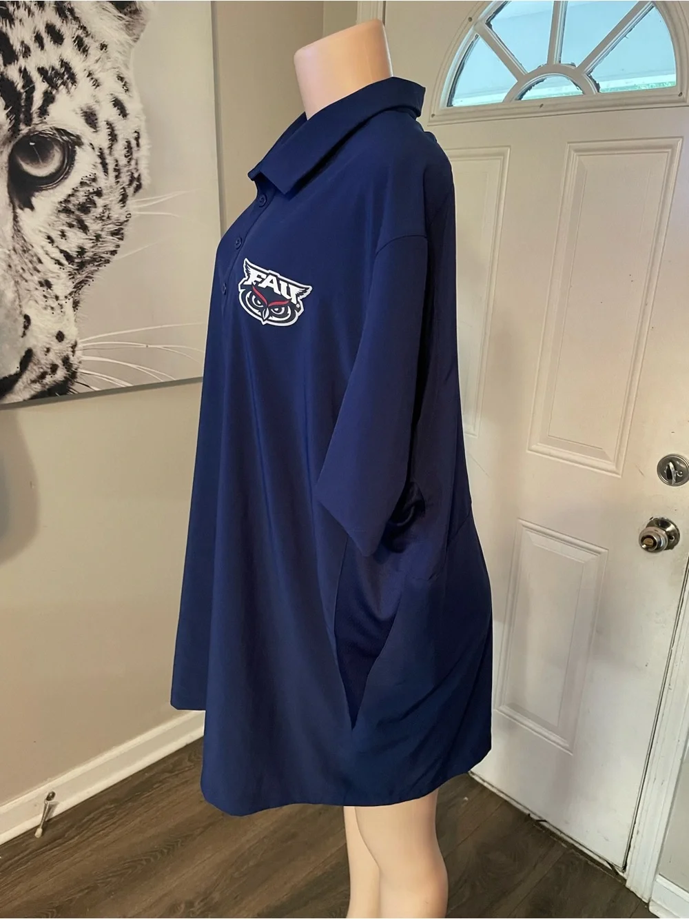 adidas Navy Blue FAU owl Football Men's Polo collar Shirt size 2XL short sleeve